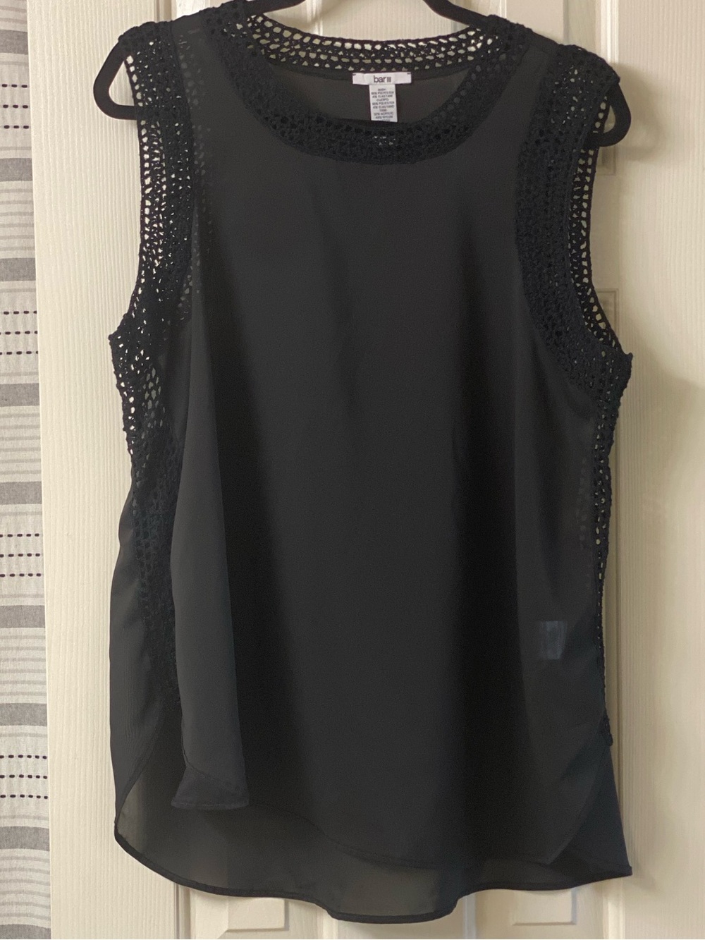 Bar III Black Crochet-Trim Sheer Flowy Sleeveless Tank Size XL